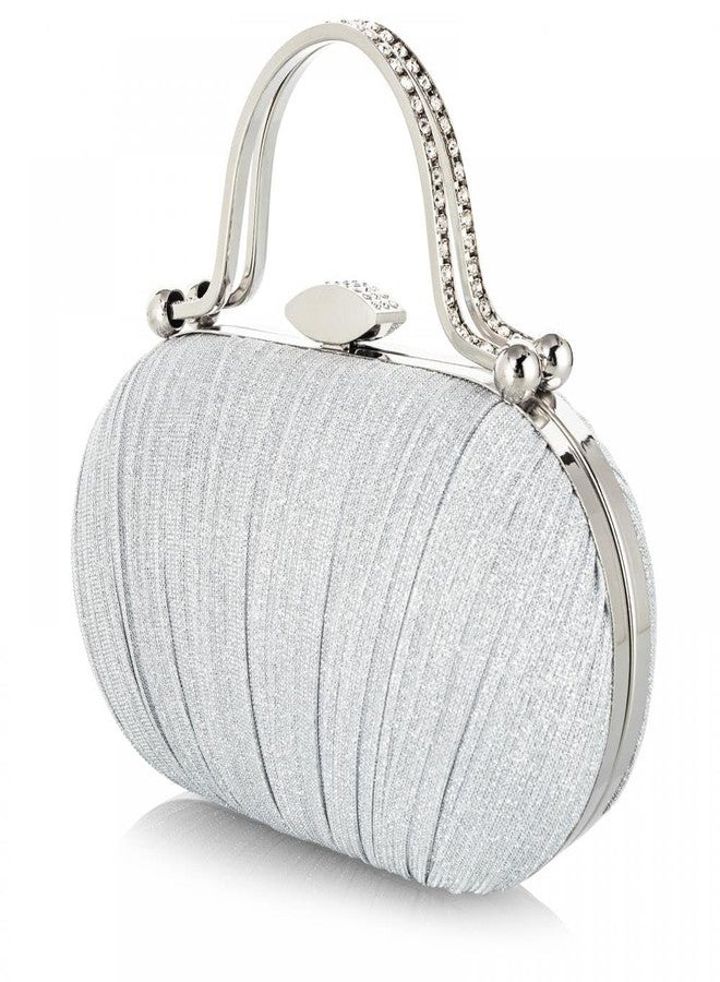 Simcat Clutch Purse for Women Glitter Pleated Evening Handbags with Rhinestone Evening Bag for Formal Bridal Wedding Party (Silver) - Image 1